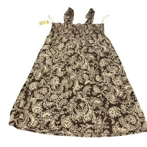Sonoma Life + Style Womens XL Brown Paisley Smocked Cotton Sun Dress